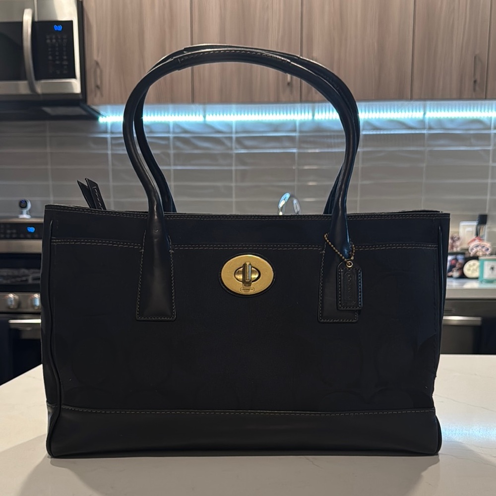 Large Black Signature Collection Coach Tote Bag